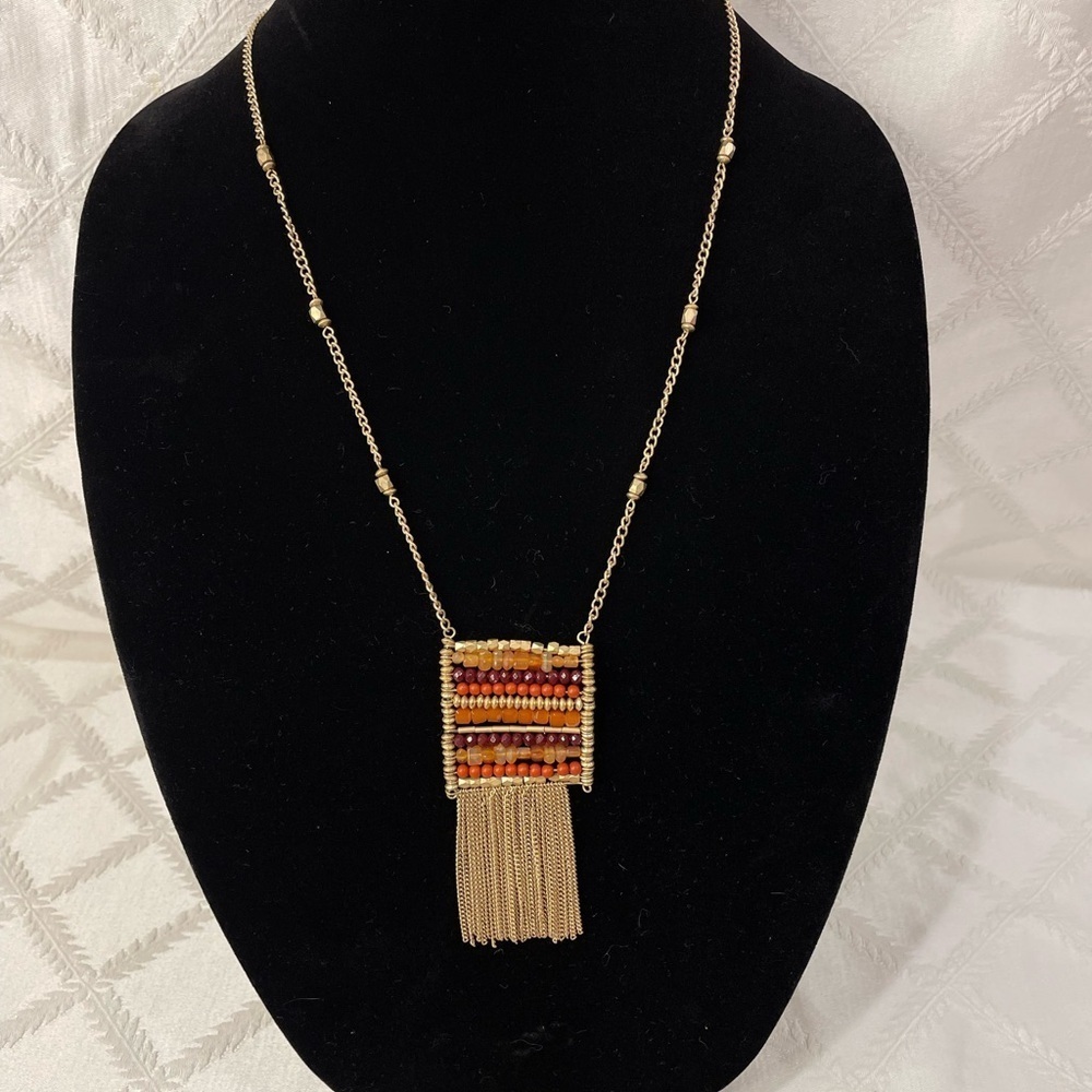 Elegant Gold Tone and Brown Beaded Necklace by Inc